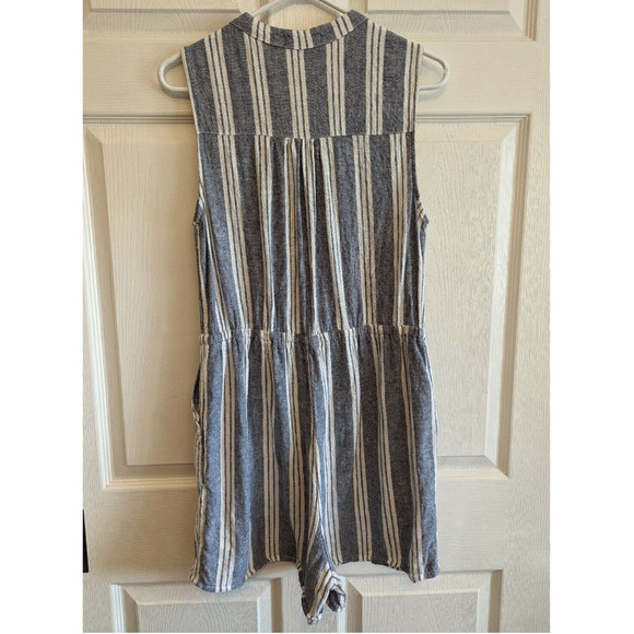 Kelly Renee Romper Women Lrg Gray Wht Striped Button Up Sleeveless Shorts Linen - Picture 2 of 9